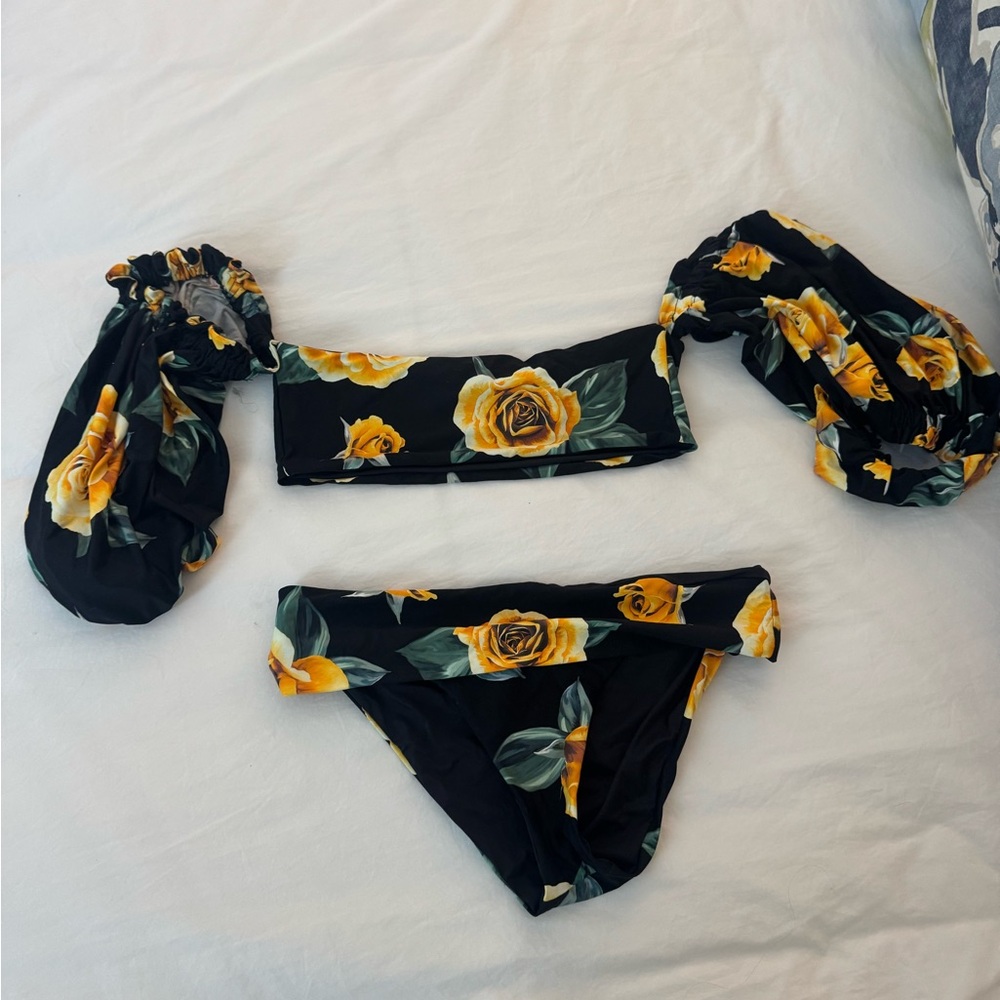 Onia Black and Yellow Floral Bikini